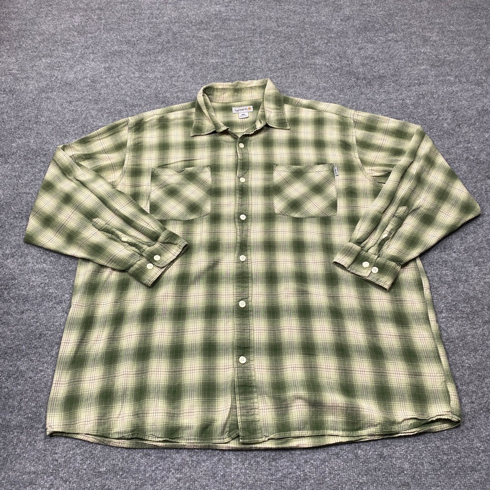 Carhartt Shirt Mens XXL Green Plaid Long Sleeve Button Down Workwear Relaxed Fit